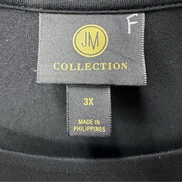 JM Collection Women Shirt Top Plus 3XL BLACK 3/4 Sleeve Round Neck Sleeves - Picture 3 of 8